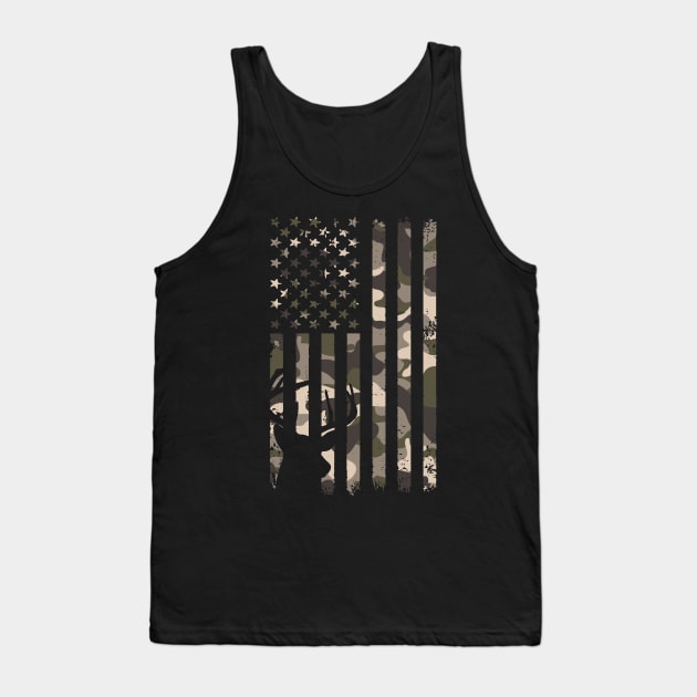 Deer Hunting Camouflage American Flag Tank Top by Etopix